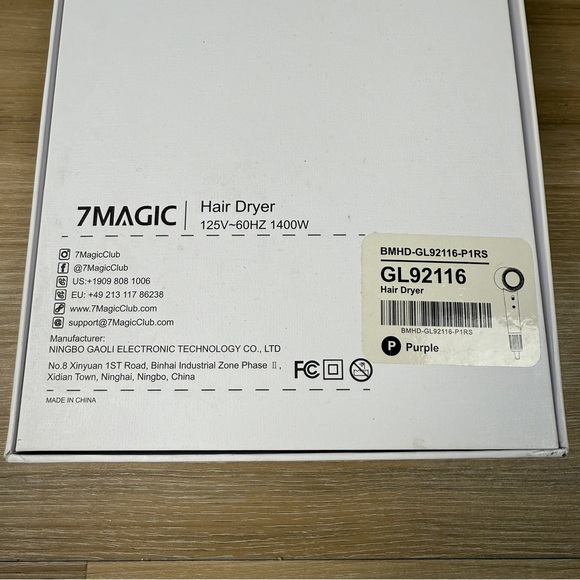 NIB 7Magic Purple Ionic Hair Dryer with Smoothing Attachment - Picture 4 of 6